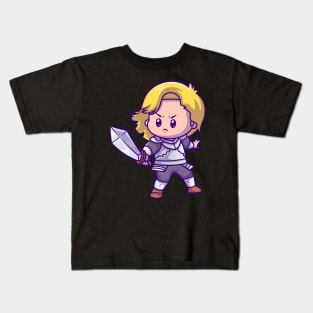 Cute Girl Knight With Sword Cartoon Kids T-Shirt